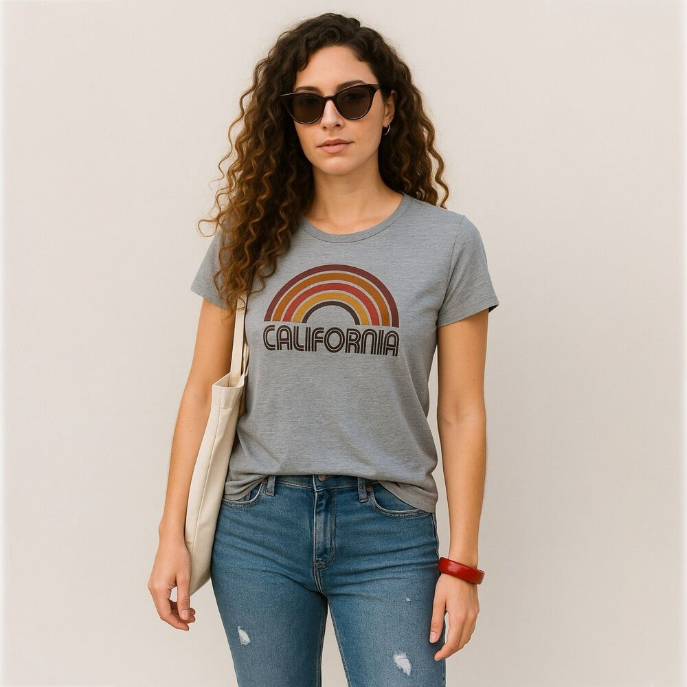 TechStyles NWT California Rainbow Retro Graphic Tee